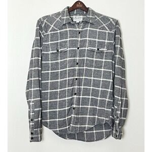 Lucky Brand Saturday Stretch Flannel Men's Small‎ Gray Snap Western Workwear